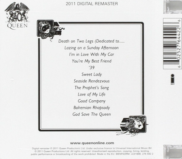 Queen  A Night At The Opera 2011 : Back